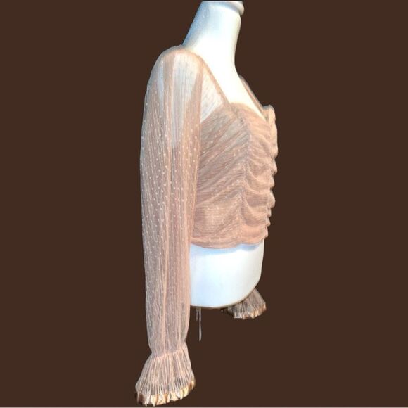 Love Z design pleated cropped mesh long puff sleeve top! - Picture 11 of 15